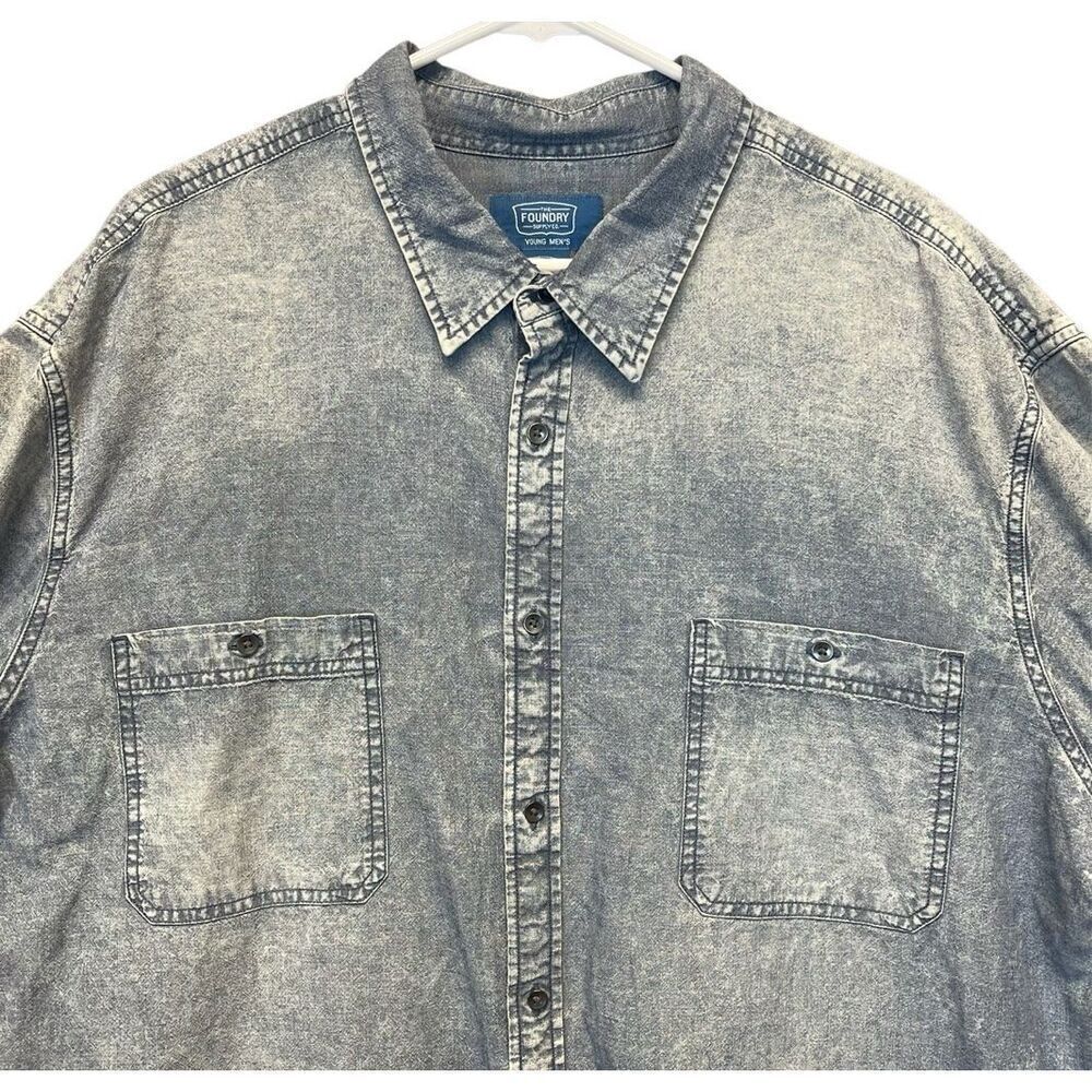 FOUNDRY Supply Co Men’s Shirt 3XLT Blue Denim Wash 100%‎ Cotton Button Front LS